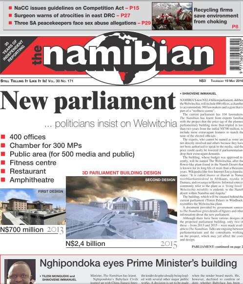 Neues Parlament, Titelseite des "Namibian"; © Namibian