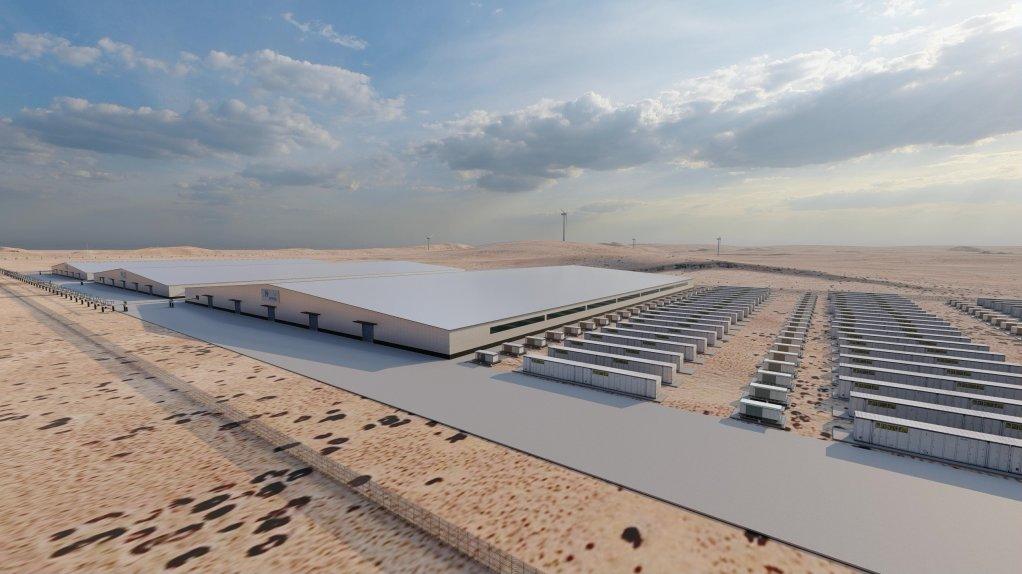 Architektendarstellung der geplanten Elektrolyseanlage bei Lüderitz; © contributed/Hyphen Hydrogen Energy