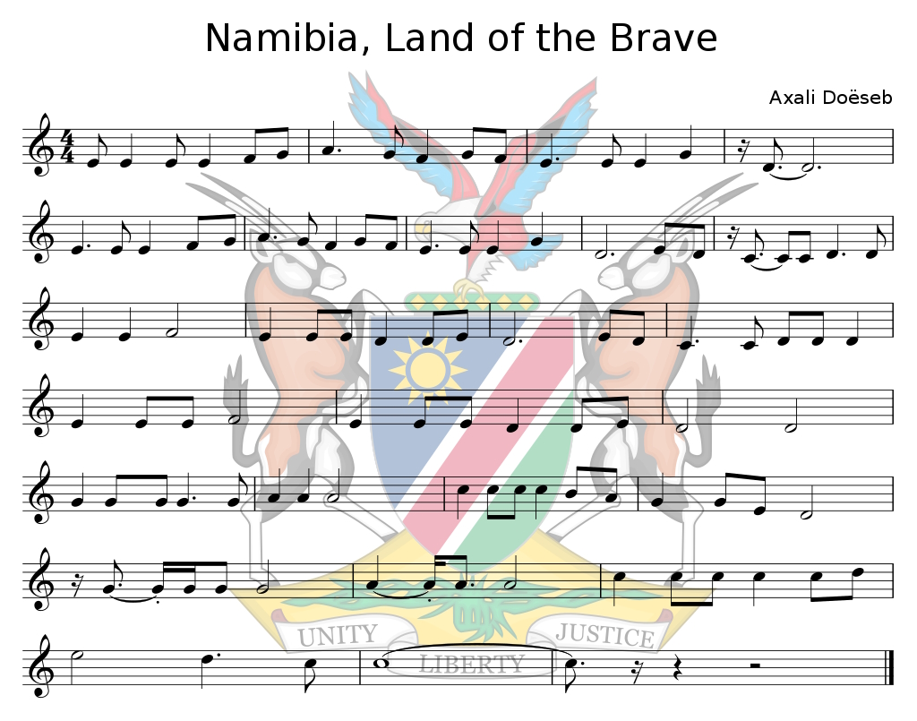 Namibische Nationalhymne; Quelle: Jeromi Mikhael/Wikimedia, Public Domain
