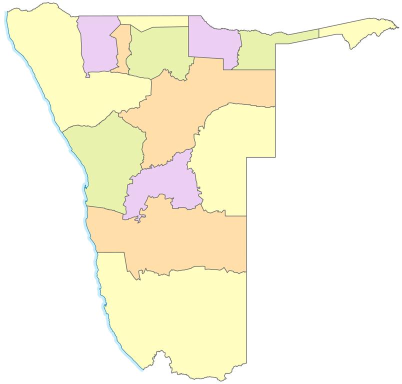 Regione von Namibia; Quelle: Von Karte NordNordWest, Lizenz Creative Commons by-sa-3.0 de, CC BY-SA 3.0 de, httpscommons.wikimedia.orgwindex.phpcurid=91135474